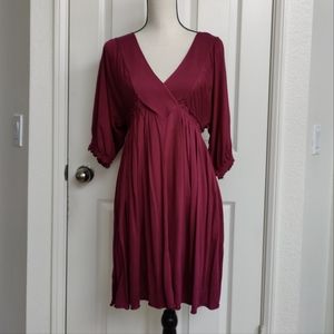 Max Studio Wine Dolman Pleated Casual Dress